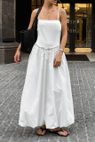 Casual Solid Color Ruched Square Neck Sling Dresses