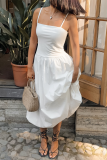 Casual Solid Color Ruched Square Neck Sling Dresses