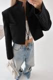 Casual Daily Solid Color Buttons Patchwork Mandarin Collar Outerwear