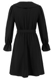 Elegant Solid Color Lace Up Ruffle V Neck A Line Dresses