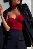 Sexy Solid Color Patchwork V Neck Skinny Bodysuits