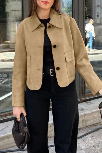 Casual Daily Solid Color Buttons Turndown Collar Outerwear