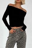 Sexy Solid Color Ruched Oblique Collar Tops