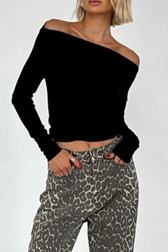 Sexy Solid Color Ruched Oblique Collar Tops
