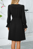 Elegant Solid Color Lace Up Ruffle V Neck A Line Dresses