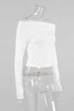 Sexy Solid Color Ruched Oblique Collar Tops