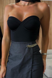 Sexy Solid Color Patchwork V Neck Skinny Bodysuits