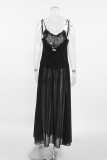 Sexy Solid Color See-Through Backless V Neck Sling Dresses