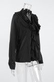 Casual Solid Color Buttons Ruffle Mandarin Collar Tops
