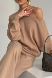 Casual Solid Color Irregular Oblique Collar Long Sleeve Two Pieces