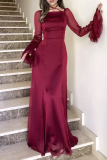Elegant Solid Color Patchwork Ruffle Square Neck Waist Skirt Dresses