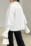 Casual Solid Color Jacquard Buttons Texture Turndown Collar Tops