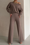Casual Solid Color Irregular Oblique Collar Long Sleeve Two Pieces