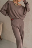 Casual Solid Color Irregular Oblique Collar Long Sleeve Two Pieces