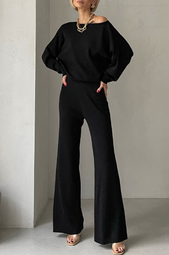 Casual Solid Color Irregular Oblique Collar Long Sleeve Two Pieces