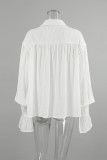Casual Solid Color Jacquard Buttons Texture Turndown Collar Tops