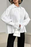 Casual Solid Color Jacquard Buttons Texture Turndown Collar Tops