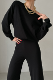 Casual Solid Color Irregular Oblique Collar Long Sleeve Two Pieces
