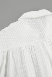 Casual Solid Color Jacquard Buttons Texture Turndown Collar Tops