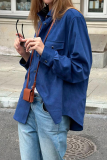 Casual Daily Solid Color Buttons Turndown Collar Tops