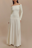 Sexy Solid Color Patchwork Ruched Without Belt Off Shoulder Long Dresses(No waist belt)