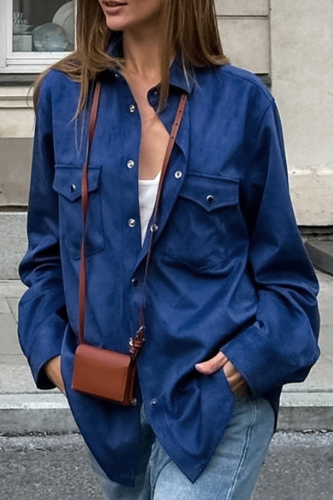 Casual Daily Solid Color Buttons Turndown Collar Tops