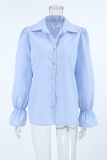 Casual Solid Color Buttons Patchwork Turndown Collar Tops