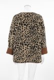 Casual Leopard Pocket Buttons Patchwork O Neck Outerwear