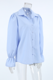 Casual Solid Color Buttons Patchwork Turndown Collar Tops