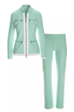 Casual Street Stripe Patchwork Zipper Contrast Mandarin Collar Long Sleeve Two Pieces