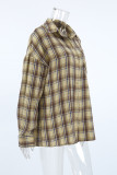 Casual Plaid Buttons Contrast Turndown Collar Tops