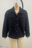 Casual Daily Solid Color Pocket Buttons Fluffy Turndown Collar Outerwear