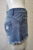 Fashion Solid Ripped Loose Denim Shorts