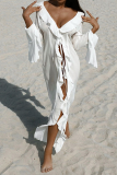 Sexy Vacation Solid Color Lace Up Ruffle Swimwears Cover Up