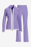 Casual Street Stripe Patchwork Zipper Contrast Mandarin Collar Long Sleeve Two Pieces