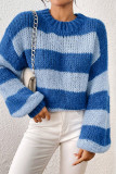 Casual Street Stripe Weave Contrast O Neck Tops