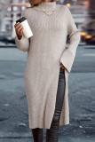 Casual Street Solid Color Slit Turtleneck Long Sleeve Dresses