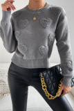 Casual Daily Heart Shaped Patchwork Weave O Neck Tops