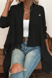 Casual Solid Color Fringed Trim Irregular Cardigan Collar Outerwear
