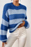 Casual Street Stripe Weave Contrast O Neck Tops