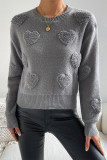 Casual Daily Heart Shaped Patchwork Weave O Neck Tops