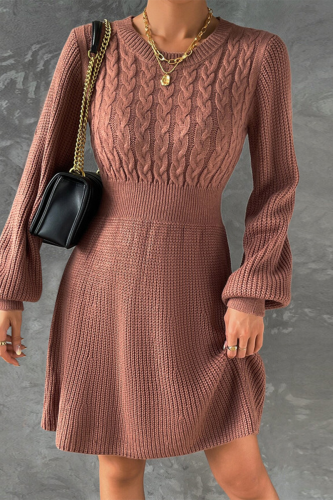 Casual Solid Color Weave O Neck Long Sleeve Dresses
