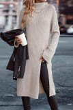 Casual Street Solid Color Slit Turtleneck Long Sleeve Dresses
