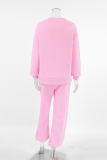 Casual Solid Color Patchwork fleece-lined O Neck Long Sleeve Two Pieces