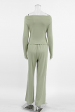 Sexy Street Solid Color Ruched Irregular Off Shoulder Long Sleeve Two Pieces