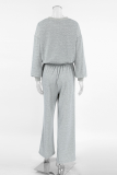 Casual Street Solid Color Draw String Pocket O Neck Long Sleeve Two Pieces