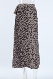 Elegant Leopard Lace Up Loose High Waist Type A Full Print Bottoms