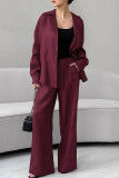Casual Daily Solid Color Pocket Buttons Turndown Collar Long Sleeve Two Pieces