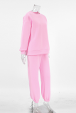 Casual Solid Color Patchwork fleece-lined O Neck Long Sleeve Two Pieces