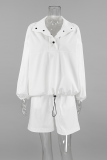 Casual Street Solid Color Draw String Pocket Buttons Turndown Collar Long Sleeve Two Pieces